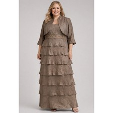 Davids Bridal 16 Mother of Bride Dress Bolero Champagne Bead Emroidered Metalic