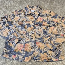 Coldwater Creek Tapestry Jacket Blue Floral Jacquard Button Front PS Made in USA