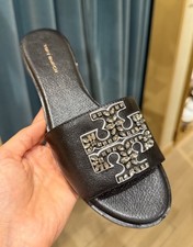 Tory Burch Everly Goat Leather Embellished Slide, Black, LIMITED EDITION