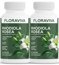 2-Pack Floraviva Rhodiola Rosea Capsules for Energy, Focus  Mood Support