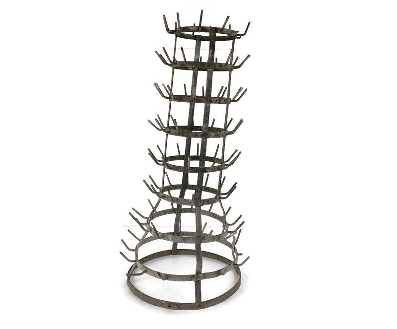 Large French Antique Champagne Wine Bottle Drying Rack 8 tier