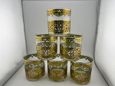 Vintage Georges Briard Set of Six Rock Glasses Green and Gold