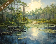 Everglades with alligators oil painting 8x10 Print