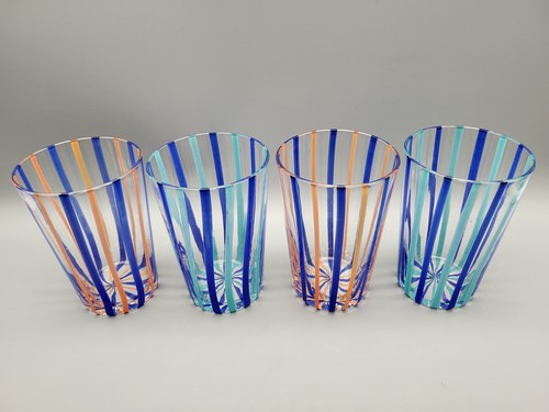 Anthropologie BRISSA? Murano Style Fused Glass Teal Dark Blue Orange Stripes - Picture 6 of 12