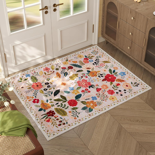 Door Mat Indoor Entrance 2X3 Rug Machine Washable Boho Floral Small Area Rug Non