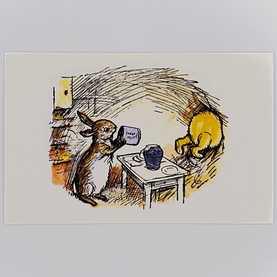 Classic Winnie the Pooh Postcard Honey Hunny Rabbit's House Hole Milne Disney