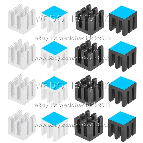 10x10x10mm Silver / Black Slotted Anodized Aluminum Heatsink With Adhesive Tapes