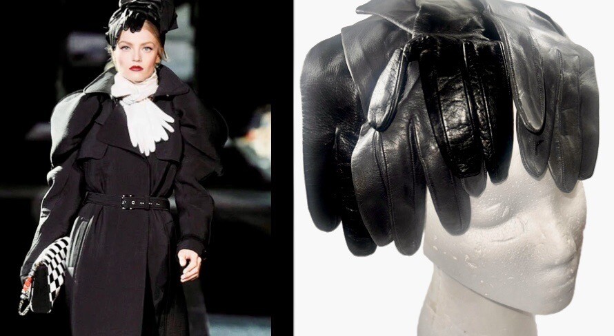 D&G DOLCE&GABBANA リアルファー 羊革 手袋 gloves Rare DOLCE & GABBANA F/W 2009 Black & Gray Glove Headpiece