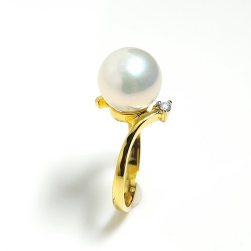 South Sea Pearl Ring, Solid 14k Gold, 10.4mm Australian White Pearl Diamond Ring - Picture 3 of 5