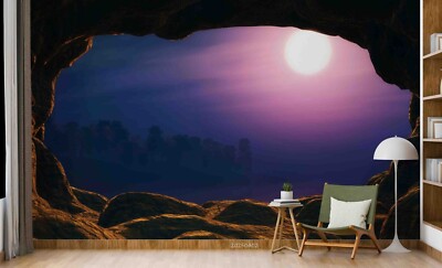 3D Cave Sky Moon Night Scene Self-adhesive Removable Wallpaper Murals