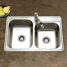32-3/16" x 20-1/2" Stainless Steel Topmount 1-hole 60/40 Double Bowl Kitchen