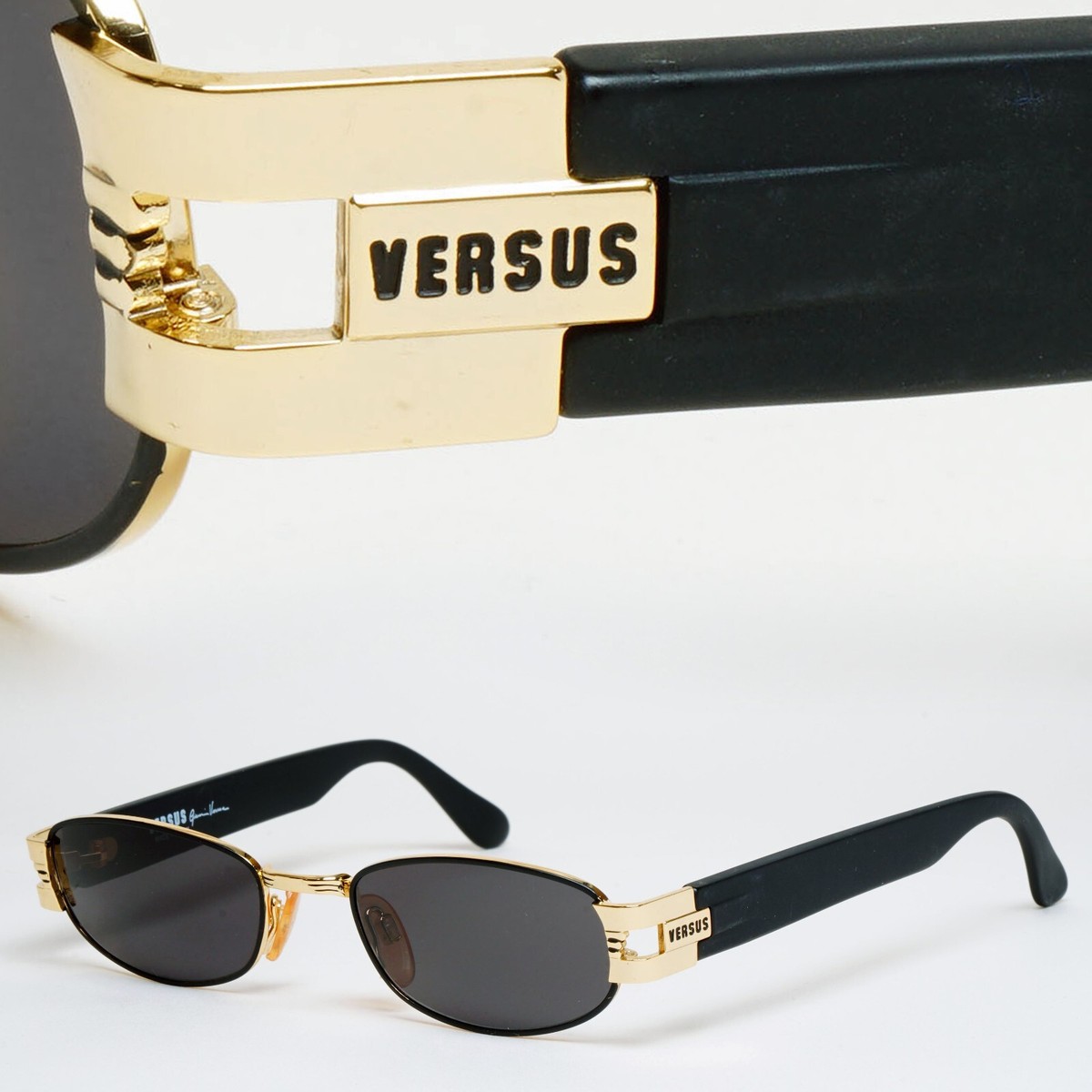 Versus Sunglasses 1996 by Gianni Versace Vintage Black Gold MOD