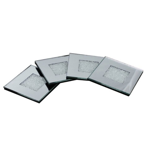 4x Mirror Coasters Crushed Diamond Square Home Decor Placemats Silver Glass Gift - Picture 12 of 24