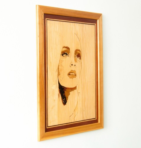 Lady portrait inlay wood wall art intarsia wall decor wooden picture marquetry - Picture 4 of 13