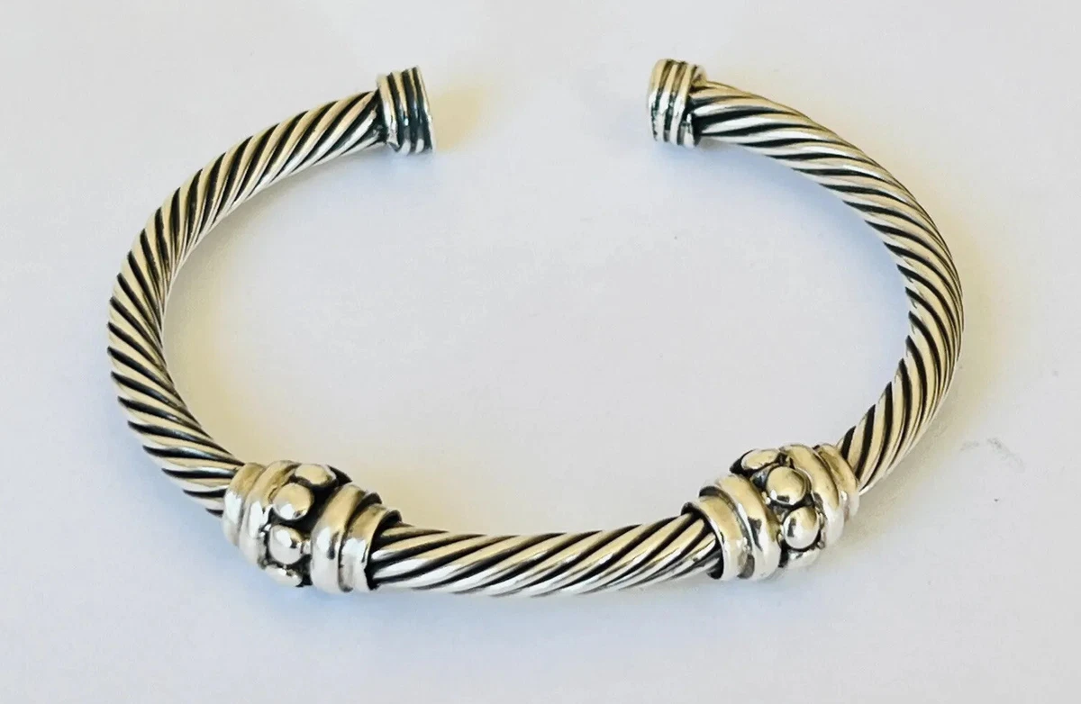 Vintage Sterling Silver Ball Beard Twisted Rope Cable Cuff Bracelet 7