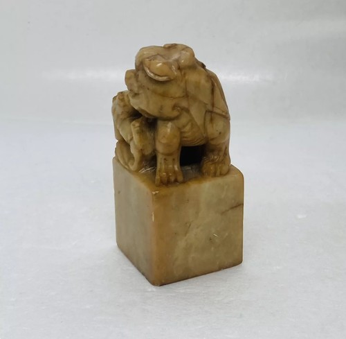 Antique Jade Stone Double Foo Dogs Chinese Seal Stamp Heavy Weight Rare 7 - Picture 6 of 16