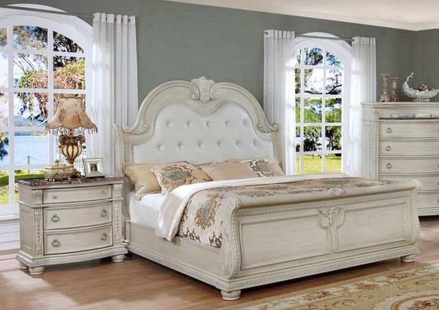 antique white solid wood queen bedroom set 3pcs classic crown mark b1630  stanley