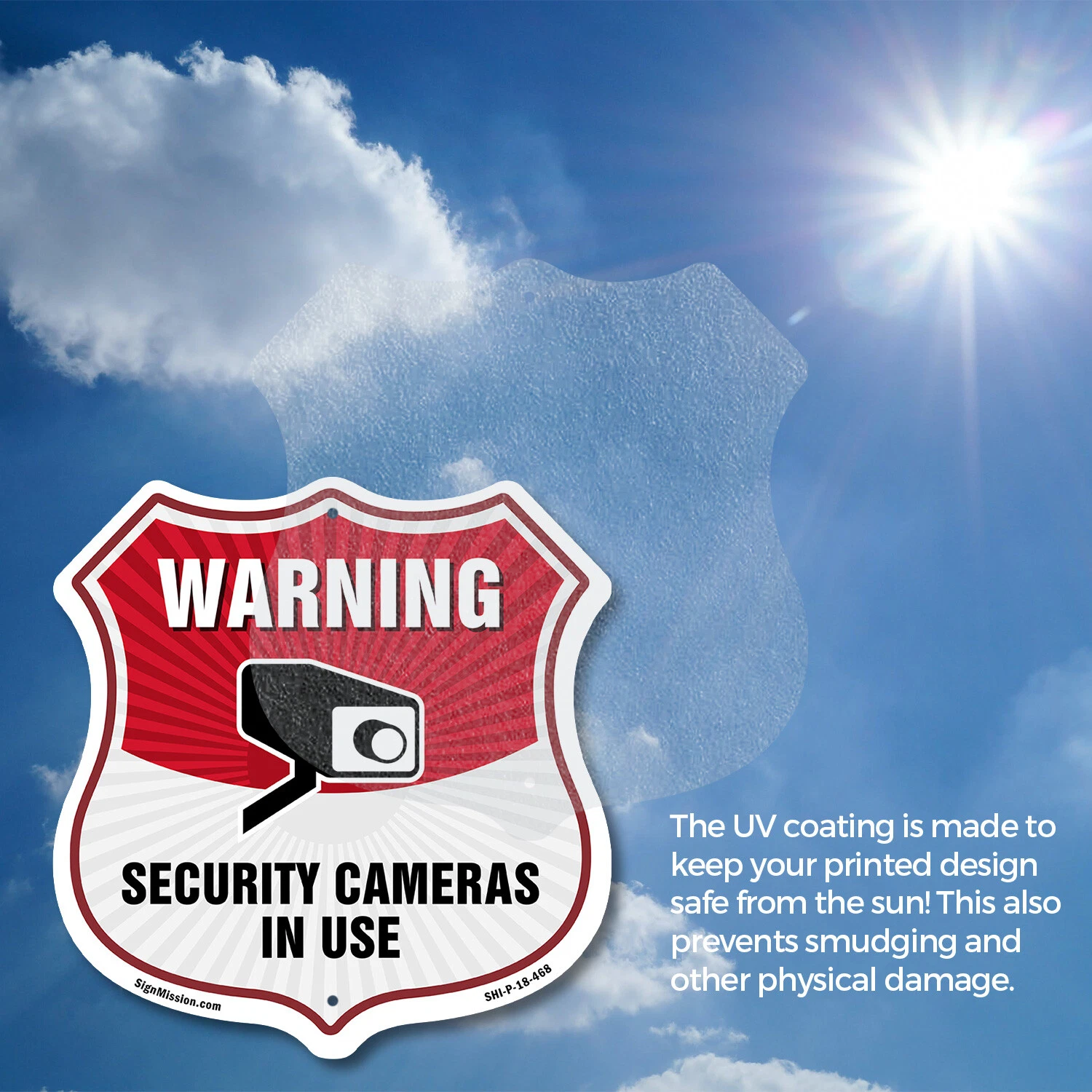 Video Surveillance Shield Sign Warning Security Cameras In U Shield Shaped Sign