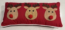 Christmas Holiday Decorative Throw Pillow, Reindeer w/ Pom Noses - Pre-Owned 