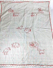 Handmade Baby Crib Quilt Primary Colors Plaid Flowers Embroidered Animals Ties
