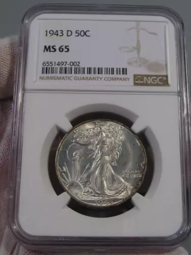 BU GEM 1943-d Walking LIBERTY Half Dollar NGC MS65 Toned.  #49