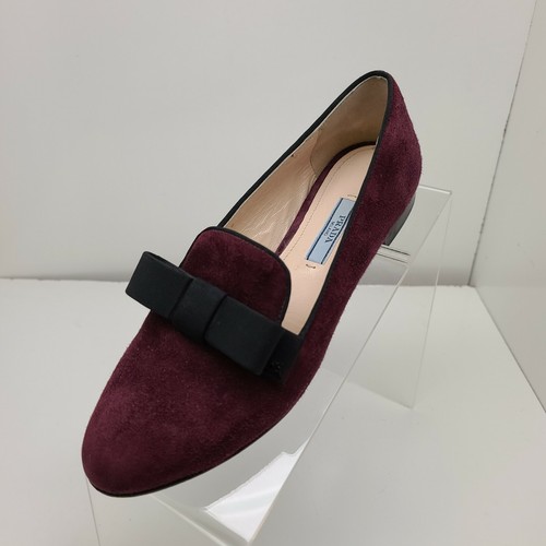 PRADA Burgundy Suede Leather Loafers 