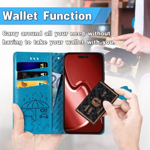 For Various Phone Cute Cat Dog Leather Card Wallet Case Flip Stand Cartoon Cover - Picture 5 of 15