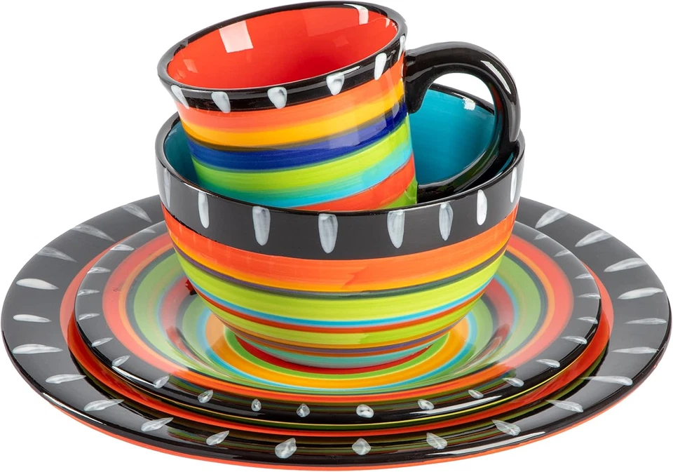 Juego de vajilla Feliz Mesa 16 piezas pintada a mano, servicio para 4 (16 piezas) Foto 3 de 4