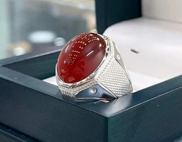 Anillo de ágata roja natural de plata de ley 925 anillo hecho a mano para hombre anillo islámico Foto 4 de 4