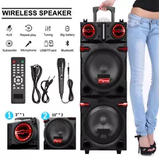 9000W Dual 10" Subwoofer Bluetooth Speaker Rechargable w/LED DJ FM Party Karaok