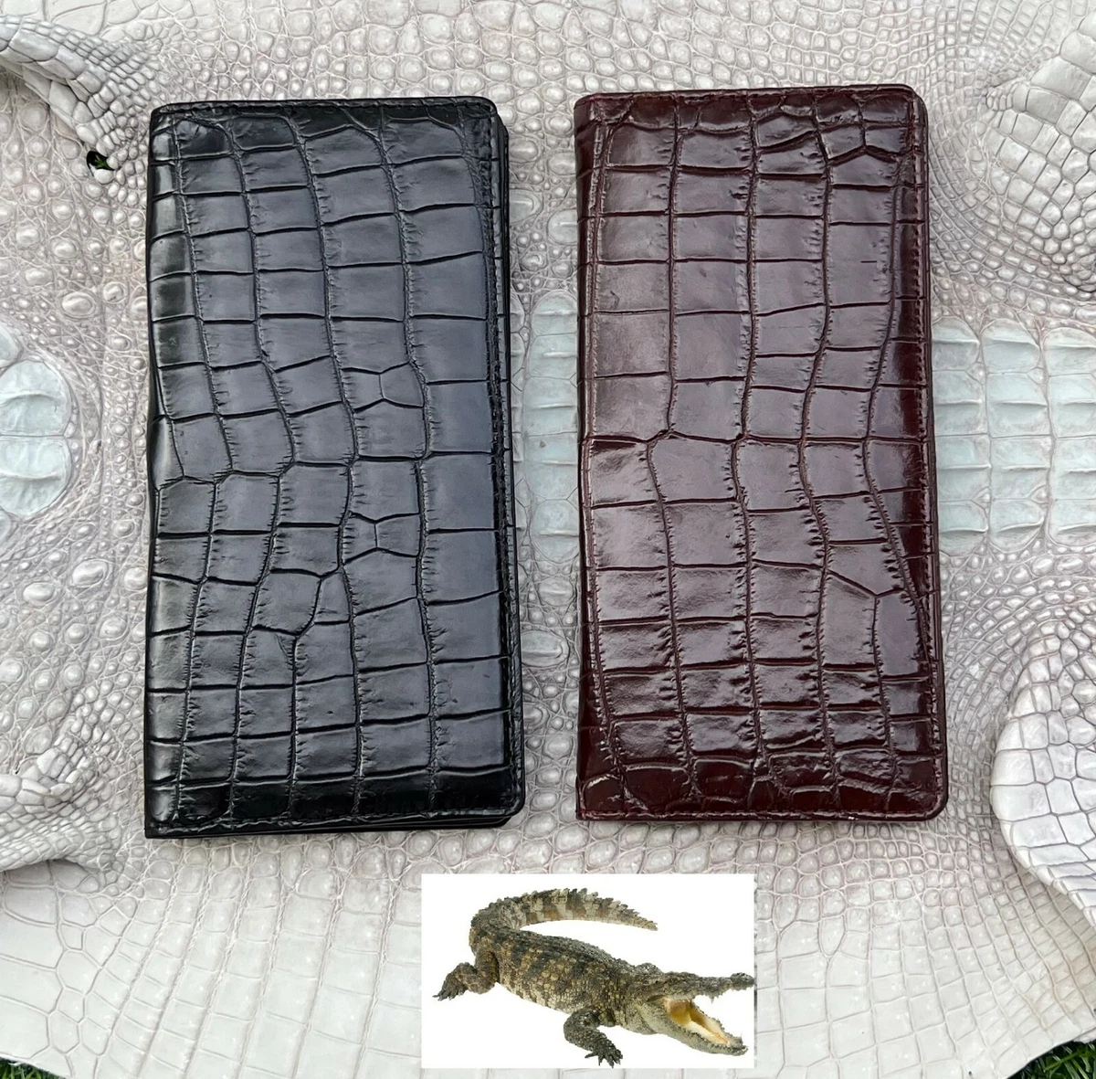 Long Crocodile Print Money Clip Men Multicard Slot Pu Leather Card