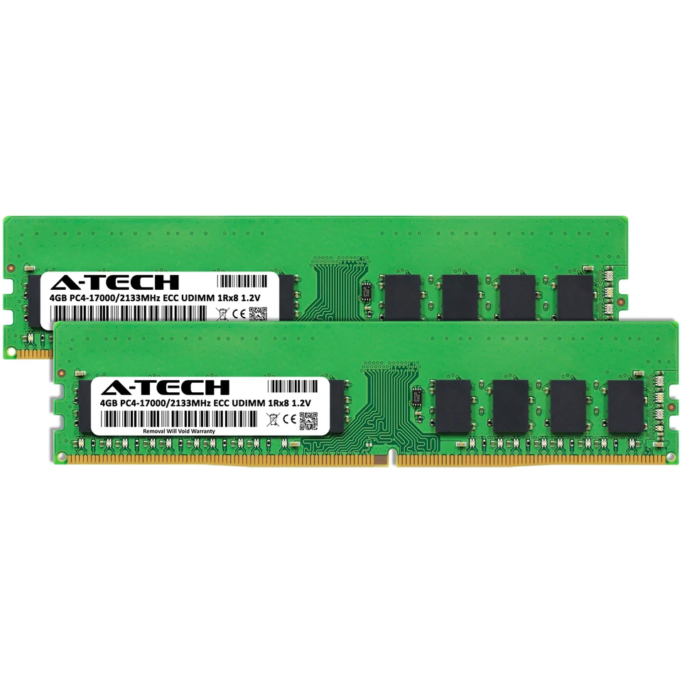 Memoria RAM de servidor A-Tech 8 GB 2x 4 GB 1Rx8 PC4-17000E ECC UDIMM DDR4 2133 MHz Foto 2 de 4