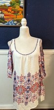 Figueroa & Flower Anthropologie White Floral Tunic Scoop Neck Dress Sz Small S