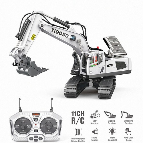 Remote Control Excavator Toy 1:20 Scale 2.4Ghz RC Excavator Kids Gifts White - 第 1/13 張圖片