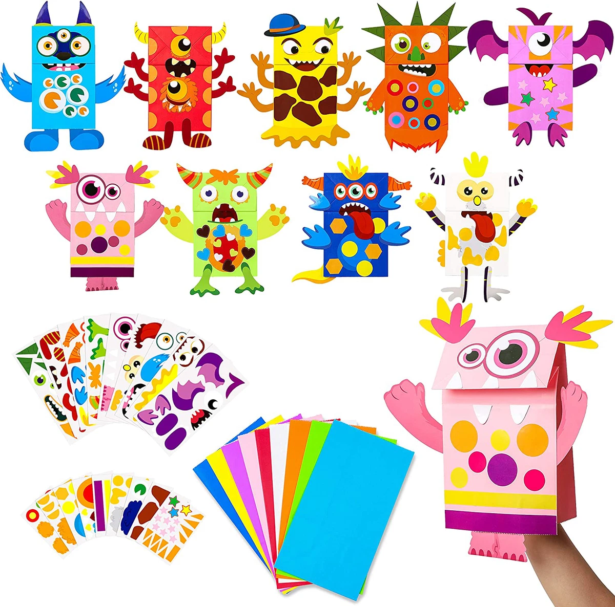 9 Pcs Hand Puppet Making Kit Kids Art Craft Felt Sock Puppet Creative DIY  Make