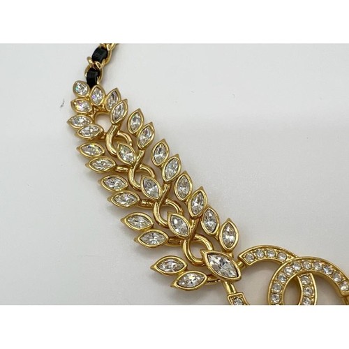 CHANEL Necklace AUTH Coco Pendant Choker CC Gold Stone Leather Black B22K Box - 第 8/11 張圖片