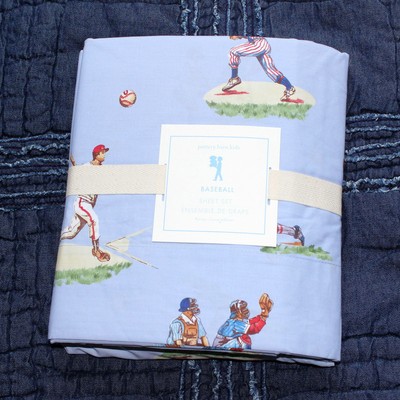 Pottery Barn Kids Sports Baseball Sheet Set Twin Blue Navy Red