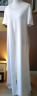 Chanel top split front/back maxi long white jersey short sleeves CC sz 38 RARE