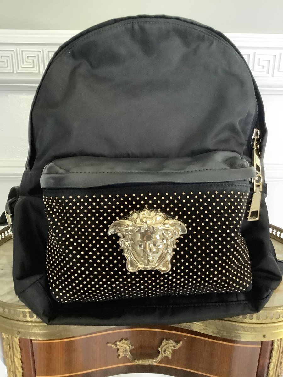 Versace Medusa Palazzo Leather & Suede Trimmed Backpack  display picture 3