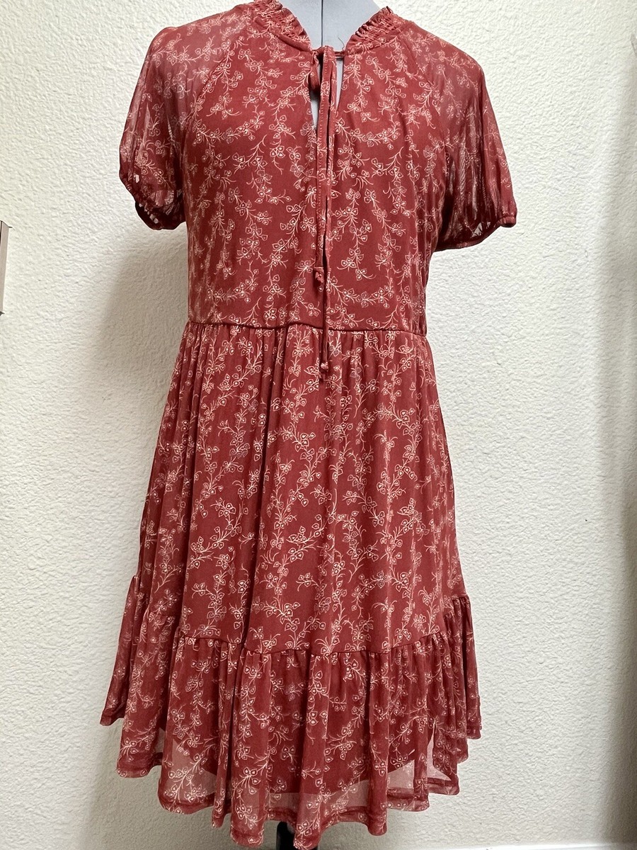 AUW Terracotta Floral Mini Women's Dress Size M Mash Ruffled | eBay