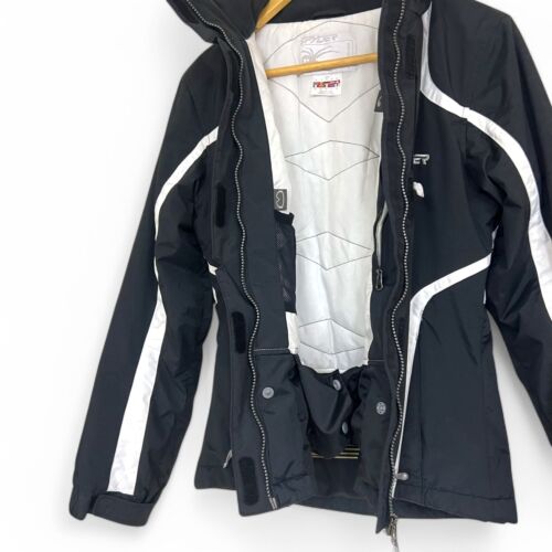 Spyder Ski Snowboard Jacket Black White Hooded Pockets Women's Size 8 - Picture 5 of 12