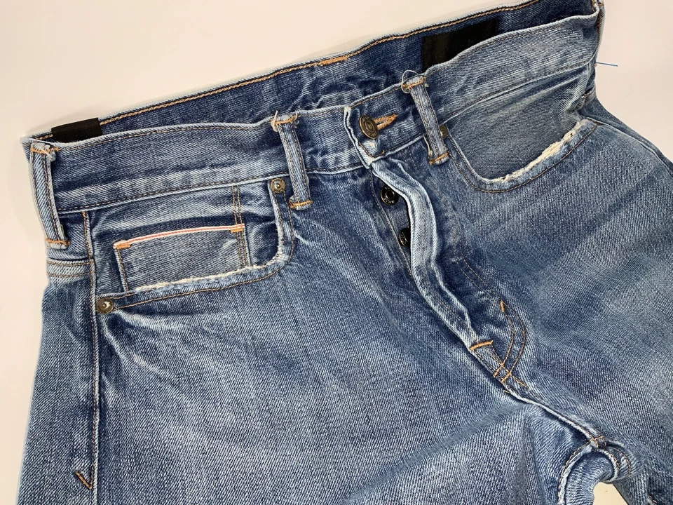 Jeans Vince Crop Talla 26 Azul Ribete Redline EE. UU. Botón Distress Mosca YGI D2-76 Foto 2 de 4