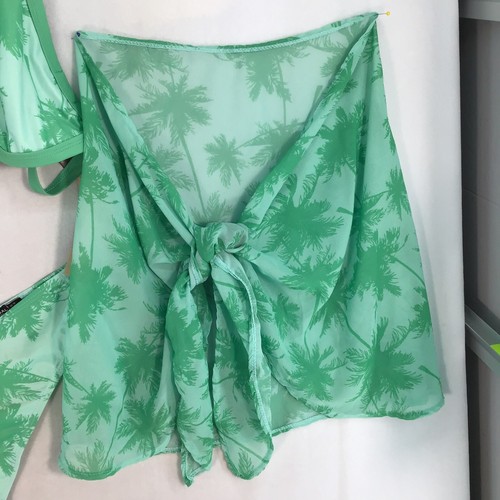 Bikini donna Nasty Gal nuovo con etichetta 3 pezzi taglia 14 verde stampa palma con avvolgente - Foto 4 di 15