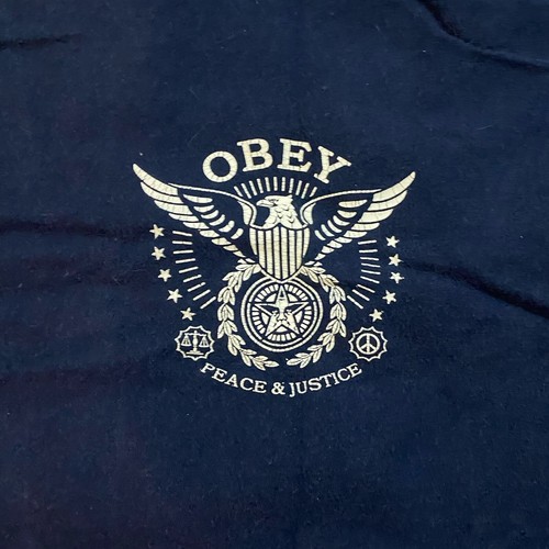 OBEY PEACE AND JUSTICE NAVY SHORT SLEEVE T SHIRT US MEN'S SZ M SHEPARD FAIRY Y2K - Picture 2 of 4