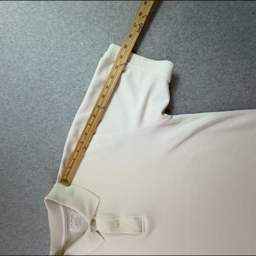 LL BEAN Mens Sz M Reg Ivory Off White Pique POLO SHIRT S/S Top - Picture 6 of 14