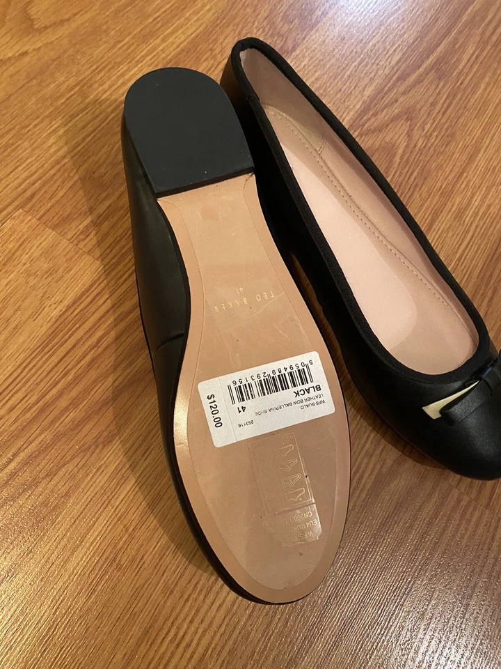 Ted Baker Sualo Cuero Negro Pajarita Ballet Pisos Talla 41 EE. UU. 10 Nuevo Foto 3 de 3