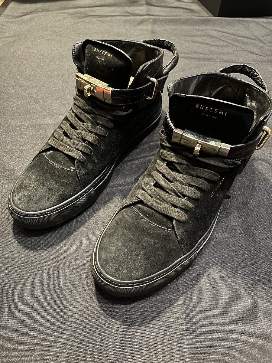BUSCEMI CROCODILE SUEDE GOLD LOCK SHOES BLACK MENS SIZE 12 45
