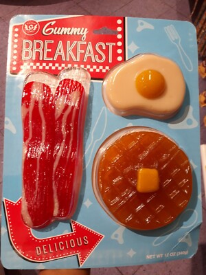 Gummy Candy Breakfast Bacon Egg & Waffle By GGB Candies 12 Ounce Made In USA