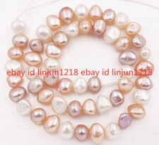 8-9mm Freeform Natural White Pink Purple Pearl Loose Beads Jewelry Making 14"