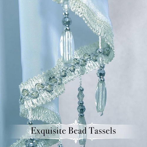 3pc Beaded Tassel Sheer Lace Curtain Cafe Tier Window Valance Kitchen Rod Pocket - Picture 29 of 60